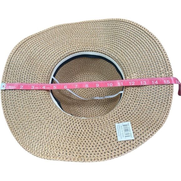 Tan Wide Brim with Blue Ribbon Straw Sun Hat - Picture 5 of 8